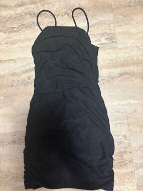 Black Sparkle Ruched Spaghetti Strap Dress